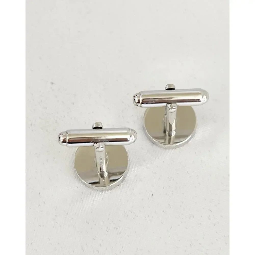 GIVENCHY Cufflinks Round Blue Enamel Polished Silver Tone Frame Brand Logo
